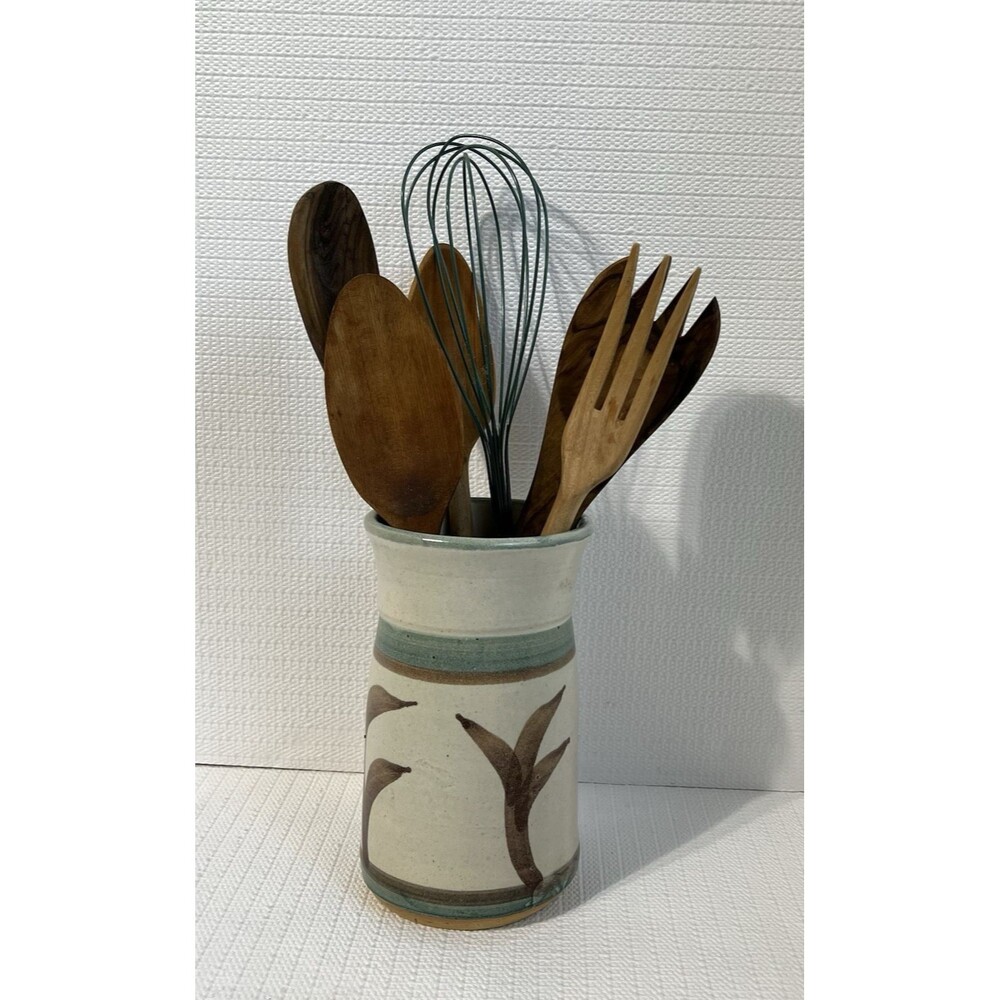 Vintage TREE Stoneware Studio Pottery Vase Utensil Crock Multi Artist Signed